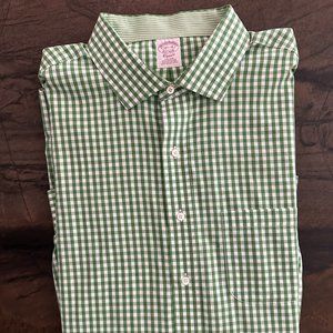 Brooks Brothers 18.5 34/35 Green/White hatched button down shirt-